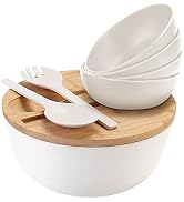 ShineMe Salad Bowls Set, 9.8inches Large Salad Bowl with Lid, Bamboo Fiber Salad Serving Bowl wit...