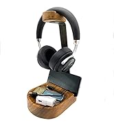 WRIGHTMART Acacia Wood Headphone Stand, Headset Stand with Storage Tray, Heavy Duty Holder for Ov...