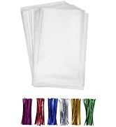 200 Poly Treat Bags 5x7 with 4" Twist Ties Assorted Colors - 1.4mils Thickness OPP Plastic Bags o...