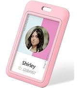 Uniclife 3 Pack Sliding ID Badge Holder Hard Pink Vertical Plastic Card Case Protector Pouch with...