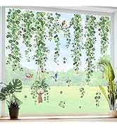 decalmile Spring Hanging Vine Double Sided Window Clings Green Leaves Plants Window Decals Anti-C...