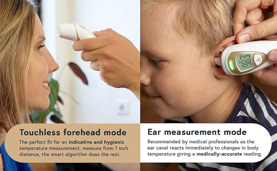 Both indicative touchless forehead and medical ear measurements in one device