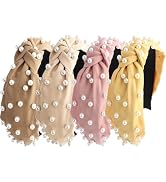 TODDER Headbands for Women Girls 4 Pack Pearl Knotted Headband for Women Top Knot Head Bands for ...