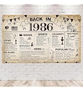 40th Birthday Banner Back in 1986, Large 71 x 43 inches Fabric Poster Decorations with 80s Nostal...