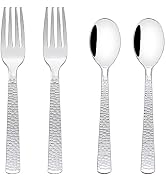 KIRE 400PCS Silver Plastic Forks and Spoons Disposable-Heavy Duty Plastic Silverware Set Silver S...