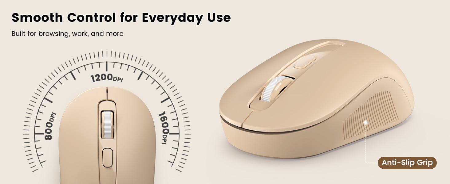 Ergonomic mouse with anti-slip grip and 3 DPI levels for smooth, accurate control in daily work.