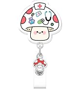 Cute Mushroom Badge Reel for ID Card Badge, Funny Mushroom Retractable Nurse Alligator Clip for W...