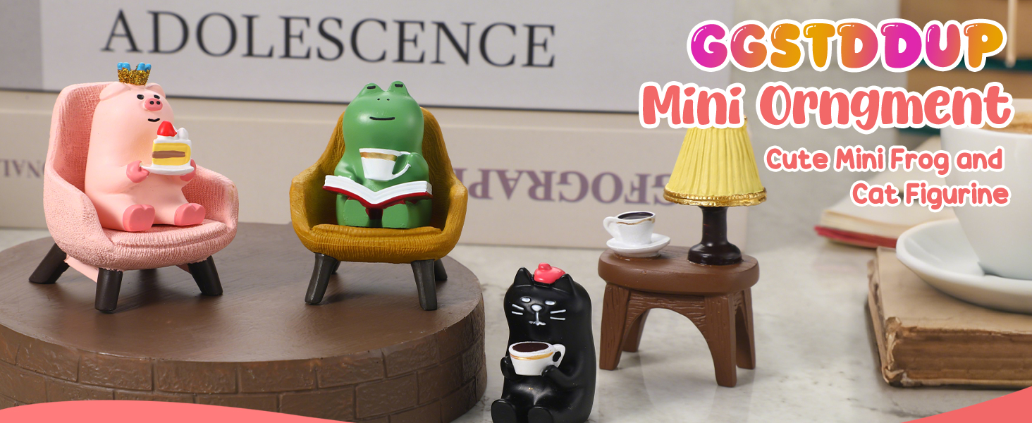 Cute Miniature Pig Cat Frog Figurines