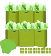qiqee 24pcs Emerald Green Gift Bags with Tissue Paper for Wedding, Birthday, Party Supplies-7.9"x...