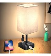 COZOO USB Bedside Dimmable Table Desk Lamp with 3 USB Charging Ports 2 Outlets Power Strip,Black ...