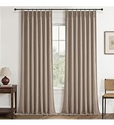 Dark Flax Linen Pinch Pleated Blackout Curtains & Drapes 96 Inch Long Bedroom/Livingroom Farmhous...