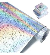 Juertime Silver Wrapping Paper Roll, Metallic Holographic Star Gift Wrap -17 Inches X 32.8 Feet