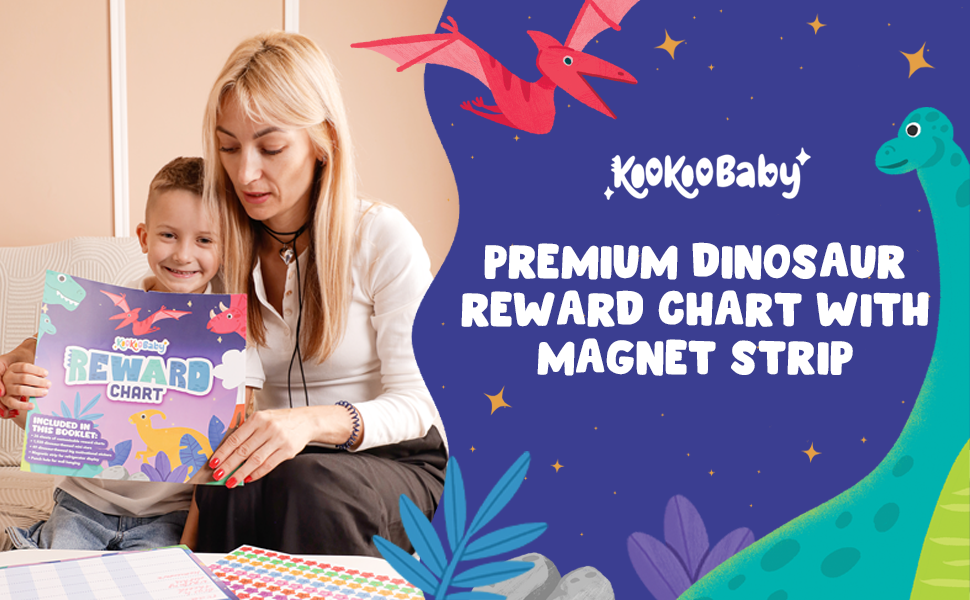 Premium Dinosaur Reward Chart with Magnet Strip for Boys