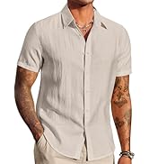COOFANDY Men's Linen Shirts Short Sleeve Casual Button Down Shirts Beach Summer Wedding Tops