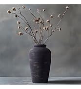 Handmade Black Vase - 11" Tall Large Ceramic Rustic Vase, Black Vintage Decorative Vase, Farmhous...