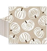 JarThenaAMCS 50 Pcs Fall Pumpkin Paper Napkin Disposable Luncheon Napkins Beige White Grey Decora...
