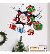 Santa Wall Decal for Christmas | Peel and Stick Holiday Decoration with Crack Effect & Gift Boxes...
