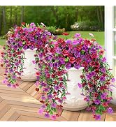 BlessedSeason 4 Pcs Artificial Hanging Flowers, UV Resistant Fake Flowers with Flexible Stems, Fu...