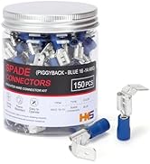 HKS 150PCS Piggyback Vinyl Insulated Spade Connector Blue 16-14 AWG - 6.3mm 1/4" Electrical Quick...