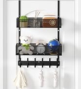 Aimeaihe Over The Door Hooks Organizer, Over The Door Towel Rack with 12 Coat Hooks and 2 Mesh Ba...
