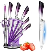 Knife Set, 9 Pieces Purple Kitchen Knife Set, Stainless Steel Professional Chef Knife Set with Ac...