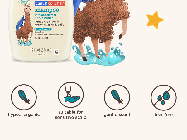 Lucky the Llama's Curly & Coily Hair Shampoo is gentle on kids' sensitive scalp