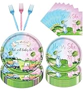 Inisajace Golf Ball Gender Reveal Decorations, 96PCS Blue or Pink Golf Disposable Paper Plates an...
