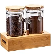 Spreccio Coffee Canister Set with Shelf, 2 x 50oz Coffee Bean Canister Storage Station Organizer ...