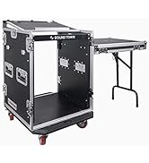 Sound Town 14U PA DJ Rack/Road ATA Case with 11U Slant Mixer Top, 20’’ Rackable Depth, DJ Work Ta...