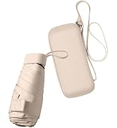 ESUFEIR Mini Travel Sun Umbrella for Purse With Case,Small Compact UV Umbrella for Sun and Rain,L...