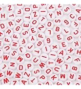 600pcs Acrylic Letter Beads Alphabet Red Letters White Round Bead, 4x7mm, for Friendship Bracelet...