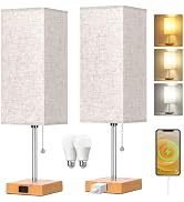 Table Lamp for Bedroom set of 2,3-Color Bedside Lamps with Pull Chain Table Lamps for Nightstand ...