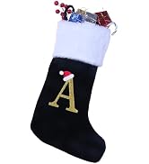 20 Inches Monogram Christmas Stockings with Letters, Large Super Soft Christmas Stockings Black V...