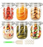 Alotpower 32 oz Wide Mouth Vintage Mason Jars with Airtight Hinged Lids – 6 Pack Quart Glass Cani...