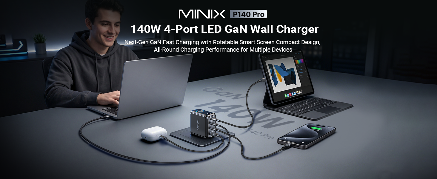 MINIX P140Pro 140W 4-Port LED GaN Charger