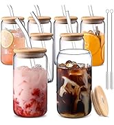 DWTS DANWEITESI Glass Cups with Lids and Straws 8 pcs,16 oz Glass Iced Coffee Cups with Lids-Clea...