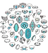 Mixcbe Vintage Silver Knuckle Rings Set for Women Western Turquoise Rings Bohemian Midi Ring Bulk...