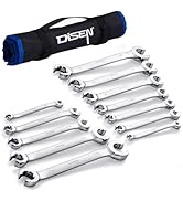 DISEN Flare Nut Wrench Set Metric and SAE 12-Piece Inch1/4 to 7/8