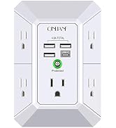 USB Wall Charger, Surge Protector, QINLIANF 5 Outlet Extender with 4 USB Charging Ports ( 4.8A To...