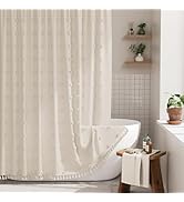 AmazerBath Boho Farmhouse Shower Curtain with Tassels, Soft Cloth Beige Shower Curtain Set, Polka...