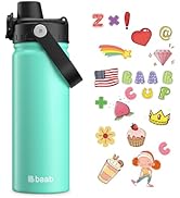 baab 18oz Kid Water Bottle, Insulated Water Bottle with Lockable Spout Lid & Stickers, 18/8 Stain...
