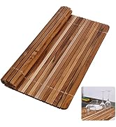 HTB Over Sink Dish Drying Rack 17.8'' x 16.1, Kitchen Teak Wood Roll Up for Dishes,Plates, Bowls,...