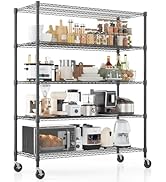 Homdox Heavy Duty Storage Shelves, 5 Tier Wire Shelving Unit with Wheels, Commercial Adjustable M...