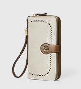 beige white with brown Wallet for Women RFID Blocking Leather Large Capacity