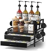 Homsorout Coffee Syrup Rack Organizer - 4-Tier 8 Syrup Wine Bottles Stand with 82 Storage Drawer ...