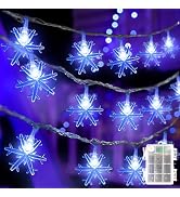 DomeStar 2 Pack Blue Snowflake Fairy String Lights, Snowflake Christmas Lights Battery Operated f...