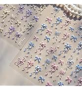 Bow Nail Stickers Ribbon Bowknot Nail Decals 5D Embossed with Pearl Design Self Adhesive Manicure...