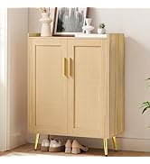 HOOBRO Shoe Cabinet, 5-Tier Shoe Storage Cabinet, Rattan Shoe Cabinet with Doors, 37.8" Tall Shoe...