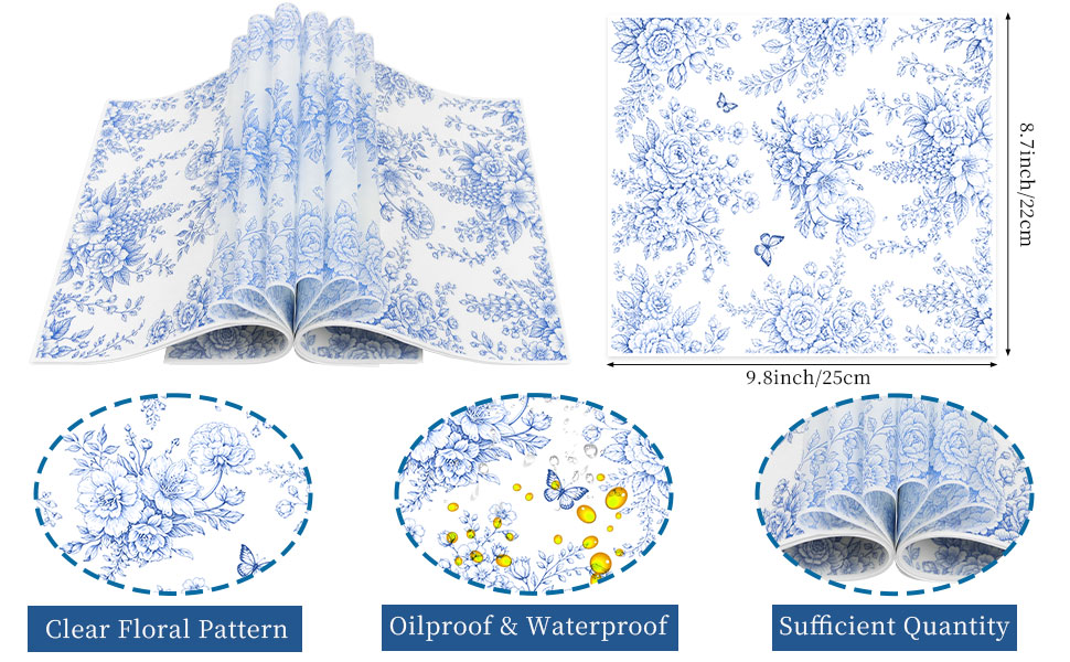 Blue flower Floral Wax Paper