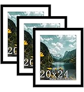 Picrit 20x24 Picture Frame 3 Pack, Black Poster Frame, Display Poster 16 x 20 with Mat or 20 x 24...